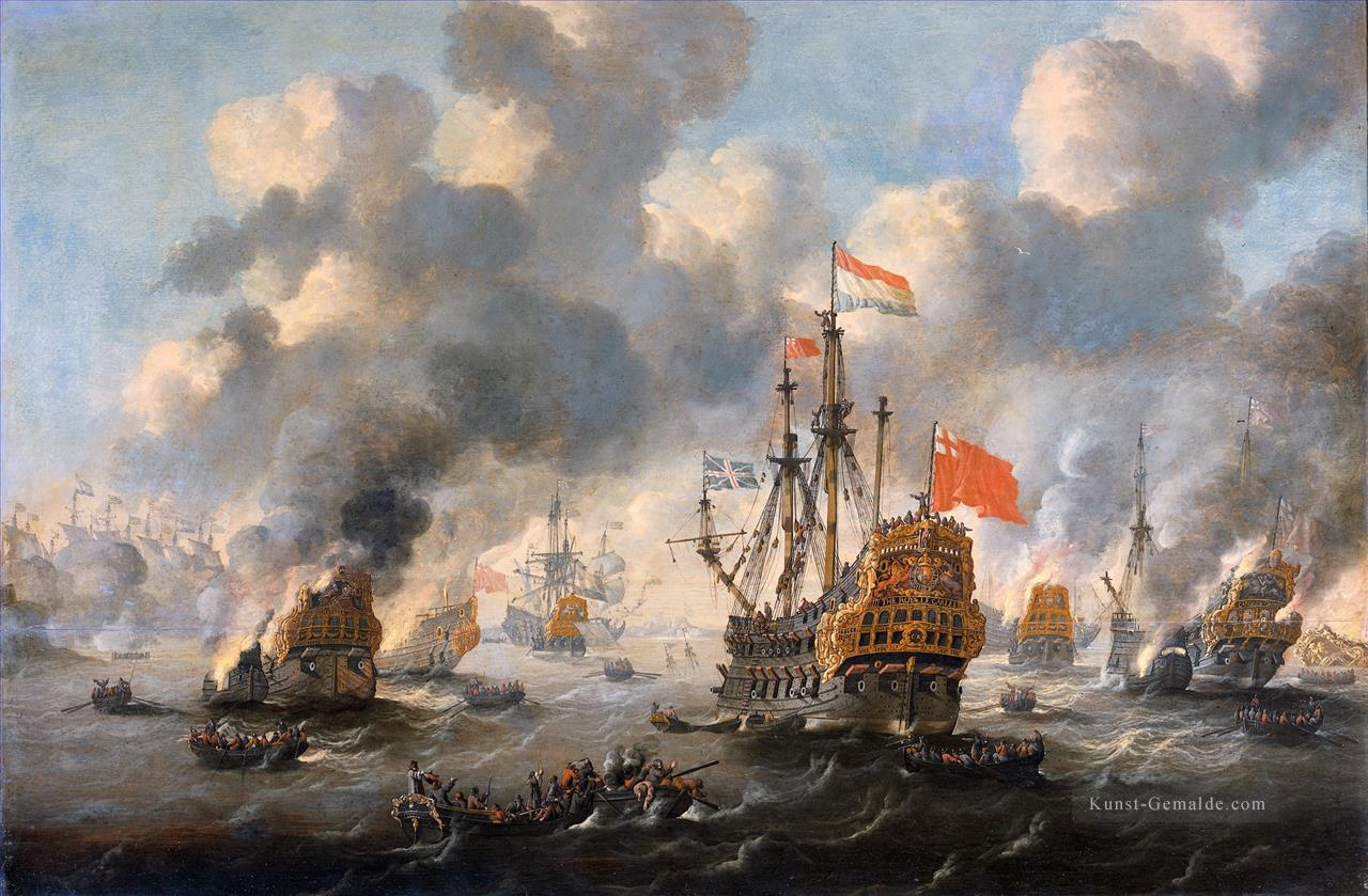 Die Holländer verbrennen die englische Flotte vor Chatham 1667 Peter van de Velde Seeschlachten nach unten Ölgemälde